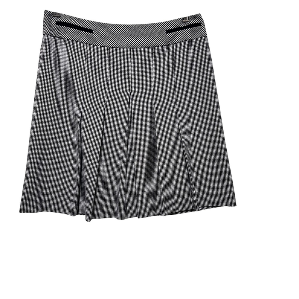 Ann Taylor Loft Petites Stretch‎ Skirt 2P Black White Houndstooth Pleated Lined